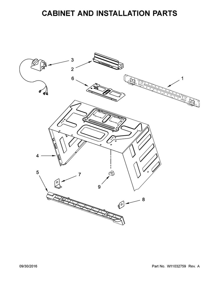 Cabinet And Installation Parts Diagram and Parts List for WMH73521CS4  Whirlpool Microwave