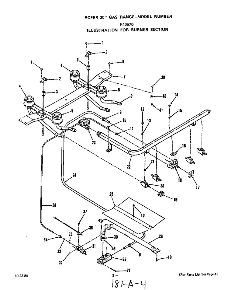 Burner Diagram and Parts List for F4057W0  Roper Range