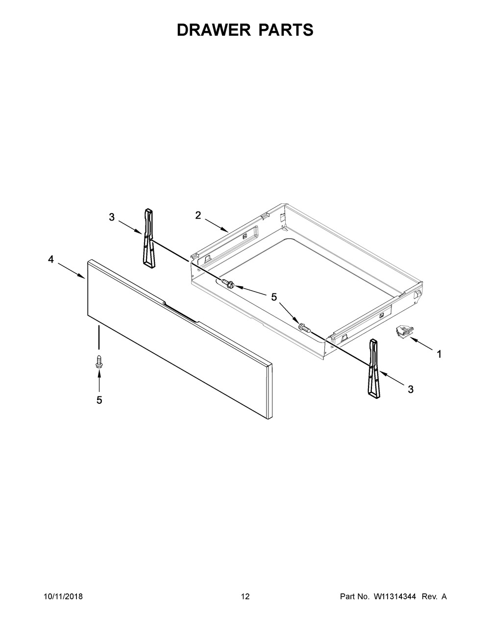 Drawer Parts Diagram and Parts List for WFG550S0HV1  Whirlpool Range