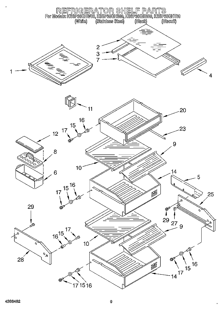 REFRIGERATOR SHELF Diagram and Parts List for KSSP36QHT00  KitchenAid Refrigerator
