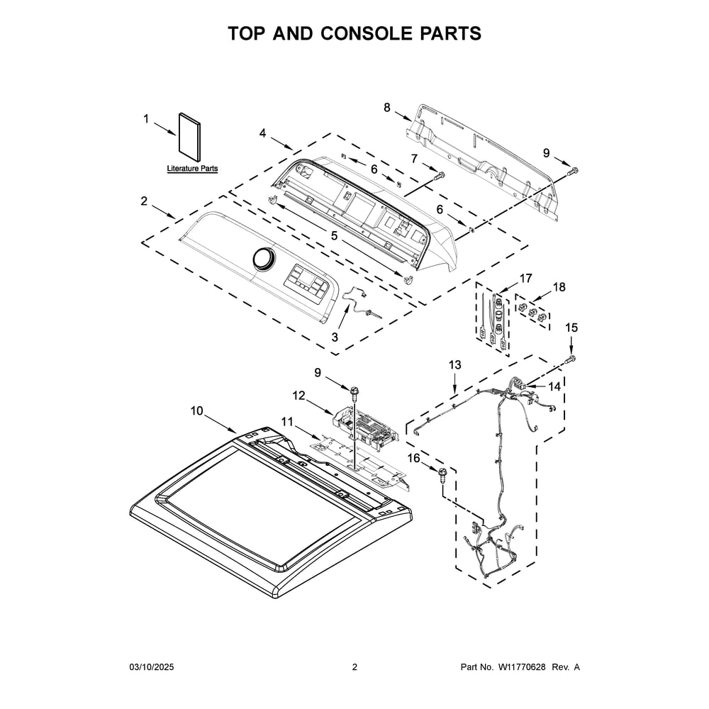 Top And Console Parts Diagram and Parts List for WED5100HC4  Whirlpool Dryer