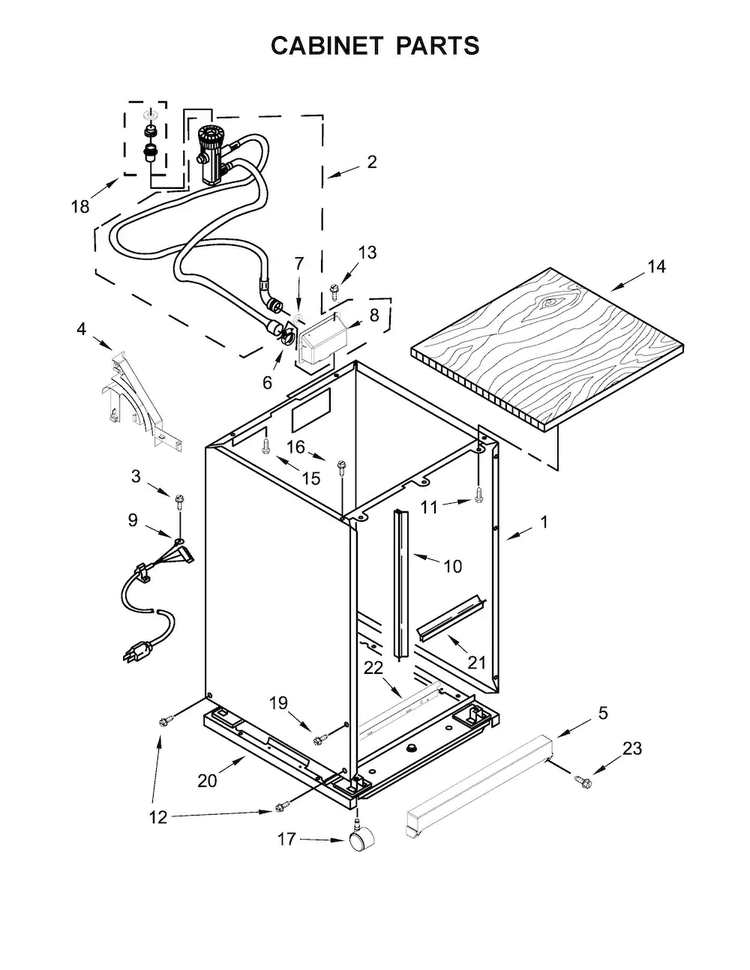 Cabinet Parts Diagram and Parts List for WDP370PAHB0  Whirlpool Dishwasher