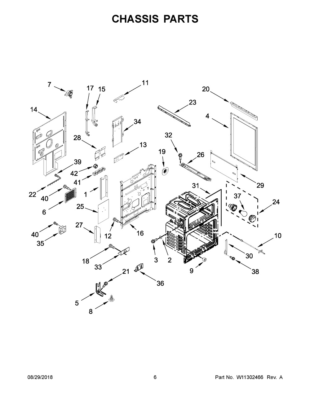 Chassis Parts Diagram and Parts List for IES900DS04  Whirlpool Range