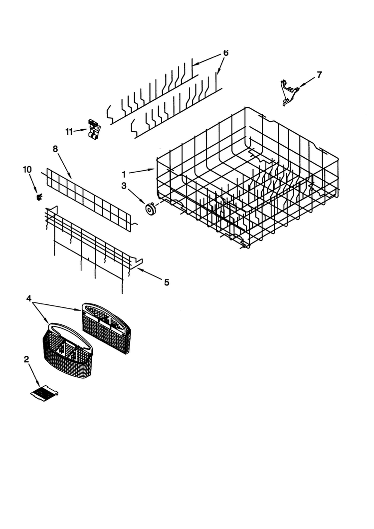 Lower Rack Diagram and Parts List for KUDC24SESS24  KitchenAid Dishwasher
