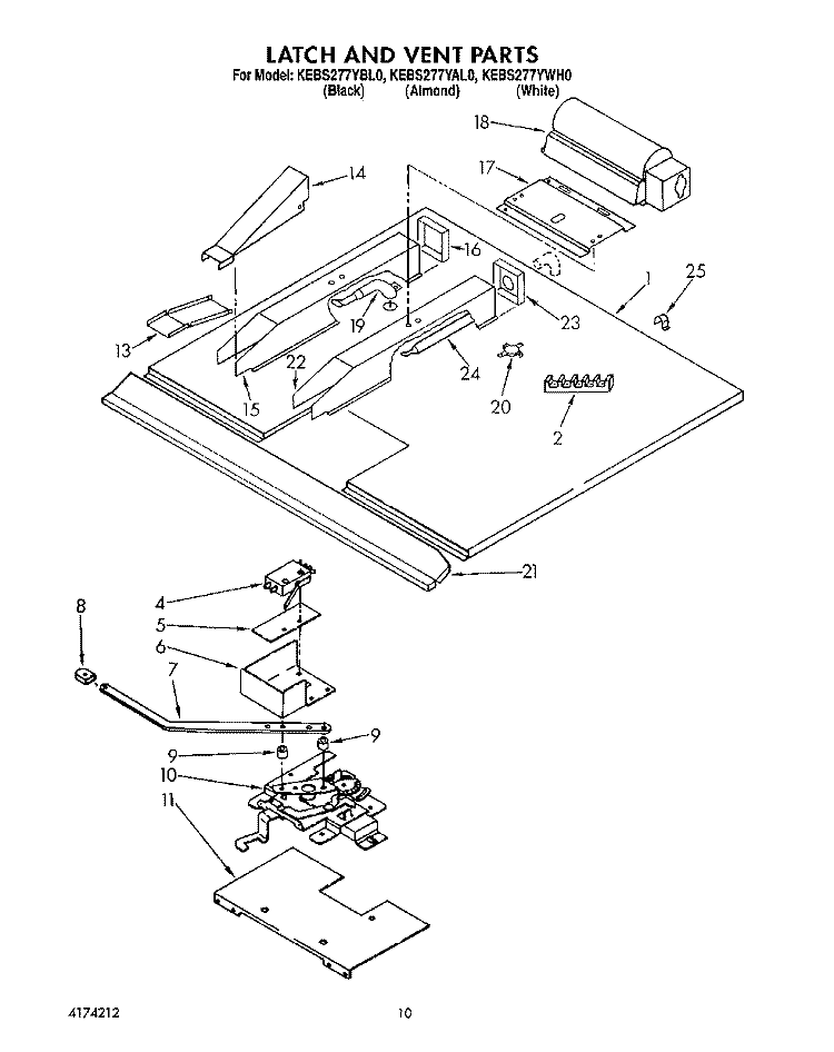 LATCH AND VENT Diagram and Parts List for KEBS277YBL0  KitchenAid Wall Oven