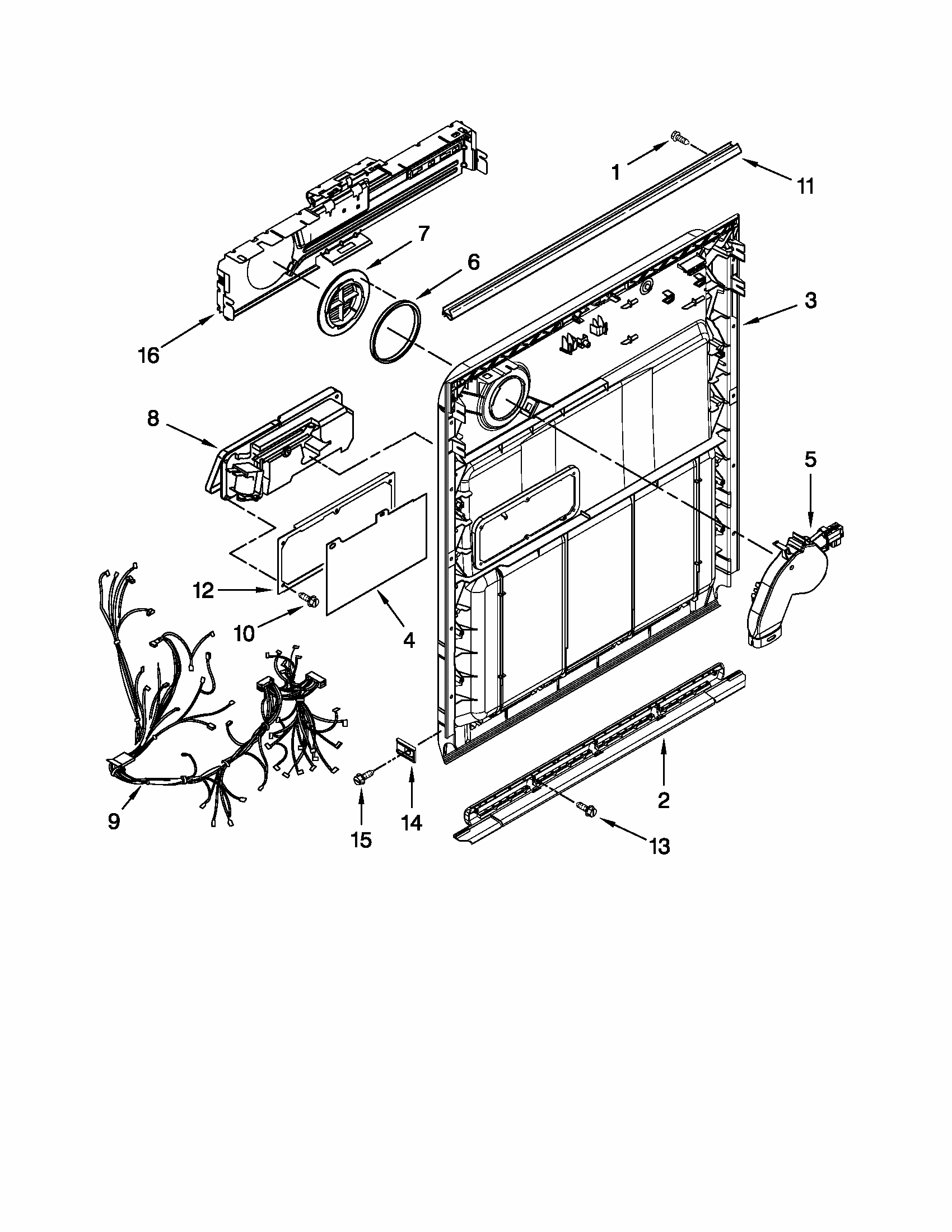 Inner Door Parts Diagram and Parts List for 66513262K111  Kenmore Dishwasher