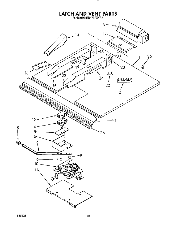 LATCH AND VENT Diagram and Parts List for RB170PXYQ2  Whirlpool Wall Oven