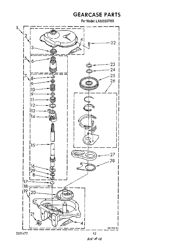 GEARCASE Diagram and Parts List for LA6055XTF0  Whirlpool Washer