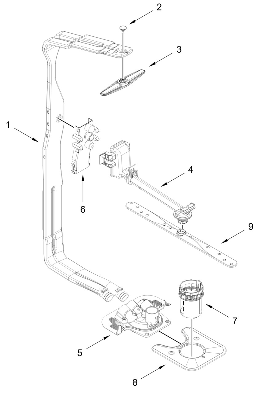 Upper Wash And Rinse Parts Diagram and Parts List for WDTA50SAKZ4  Whirlpool Dishwasher