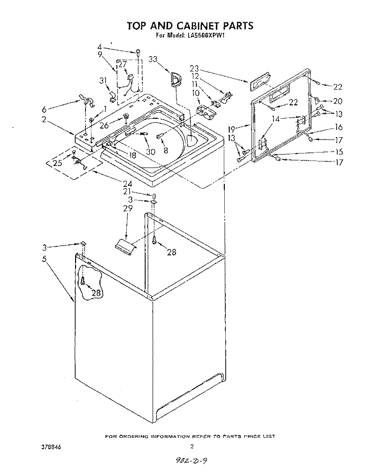 TOP AND CABINET , LITERATURE AND OPTIONAL Diagram and Parts List for LA5500XPW1  Whirlpool Washer