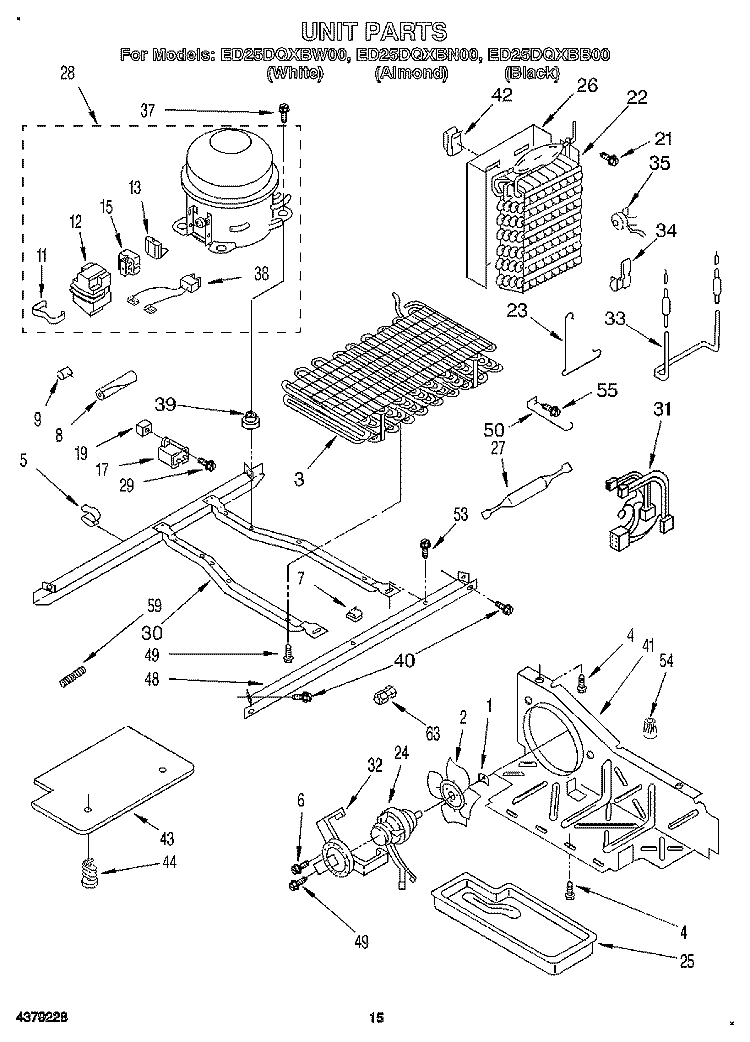 UNIT Diagram and Parts List for ED25DQXBN00  Whirlpool Refrigerator
