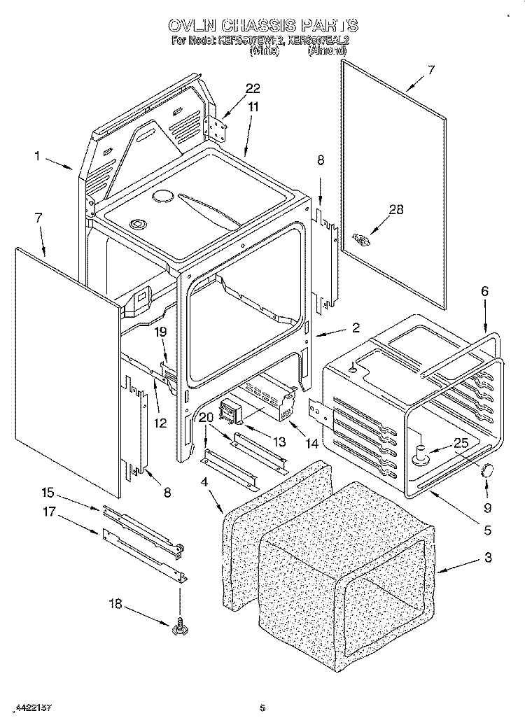 OVEN CHASSIS Diagram and Parts List for KERS507EAL2  KitchenAid Range
