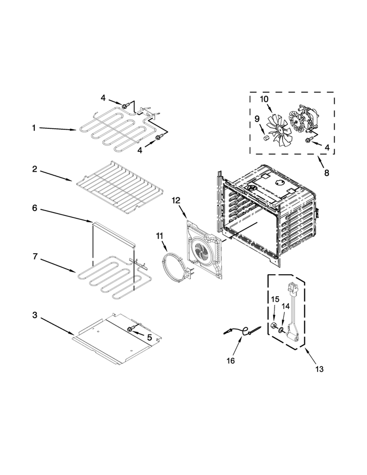 Internal Oven Parts Diagram and Parts List for WOS97ES0ES01  Whirlpool Wall Oven
