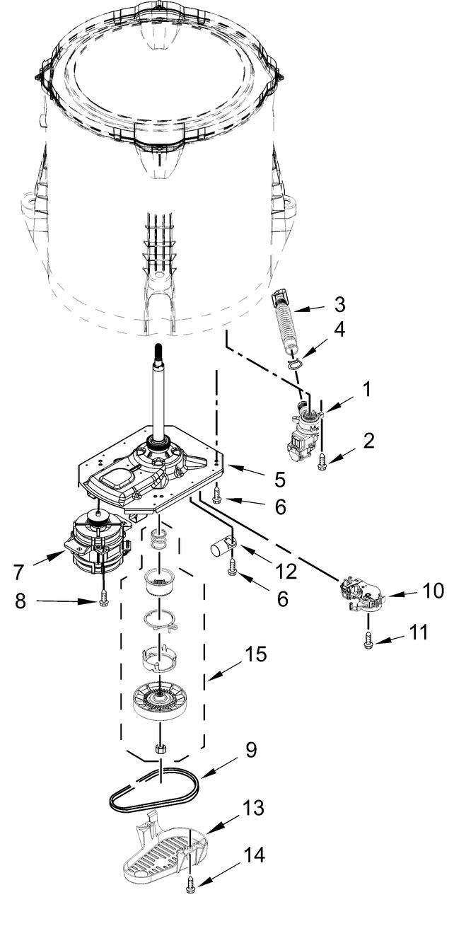 Gearcase, Motor And Pump Parts Diagram and Parts List for MAT23MNAGW0  Whirlpool Washer