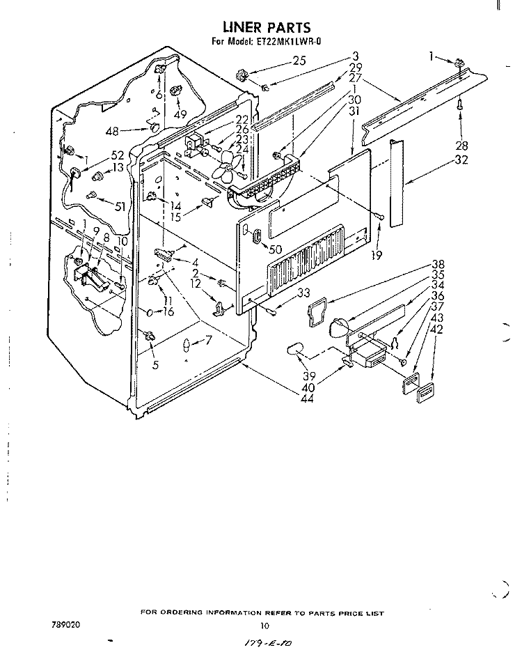 LINER Diagram and Parts List for ET22MK1LWR0  Whirlpool Refrigerator
