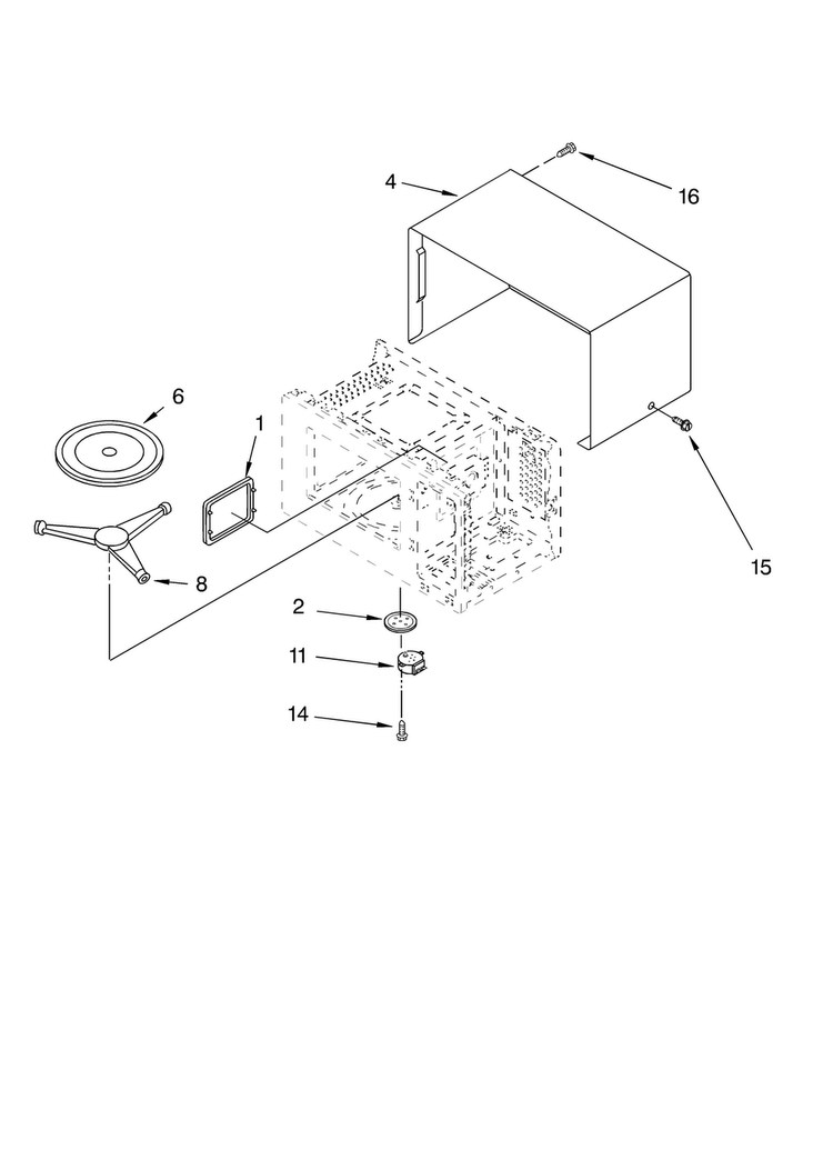Oven Cavity Diagram and Parts List for MT4110XKB0  Whirlpool Microwave