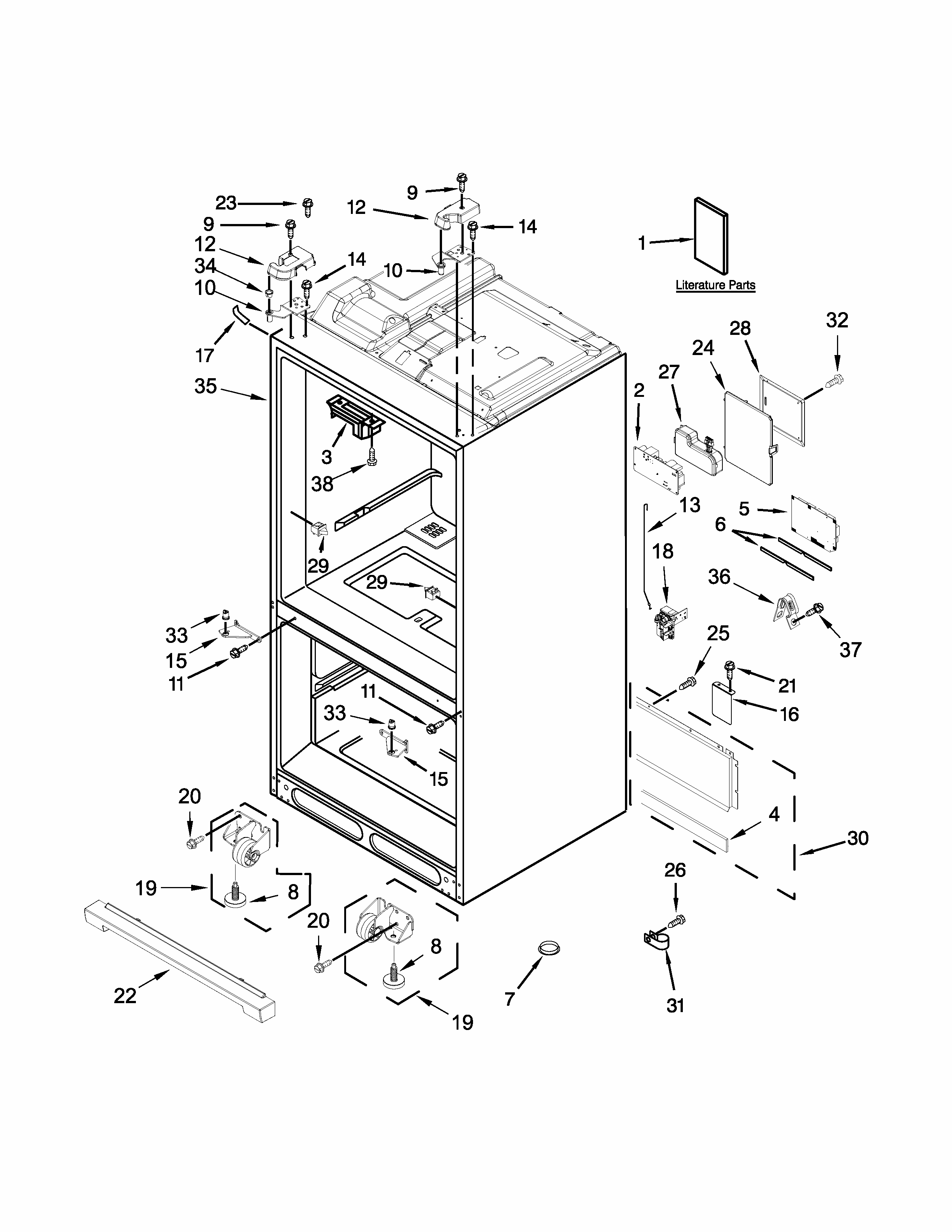 Cabinet Parts Diagram and Parts List for 59672383411  Kenmore Refrigerator