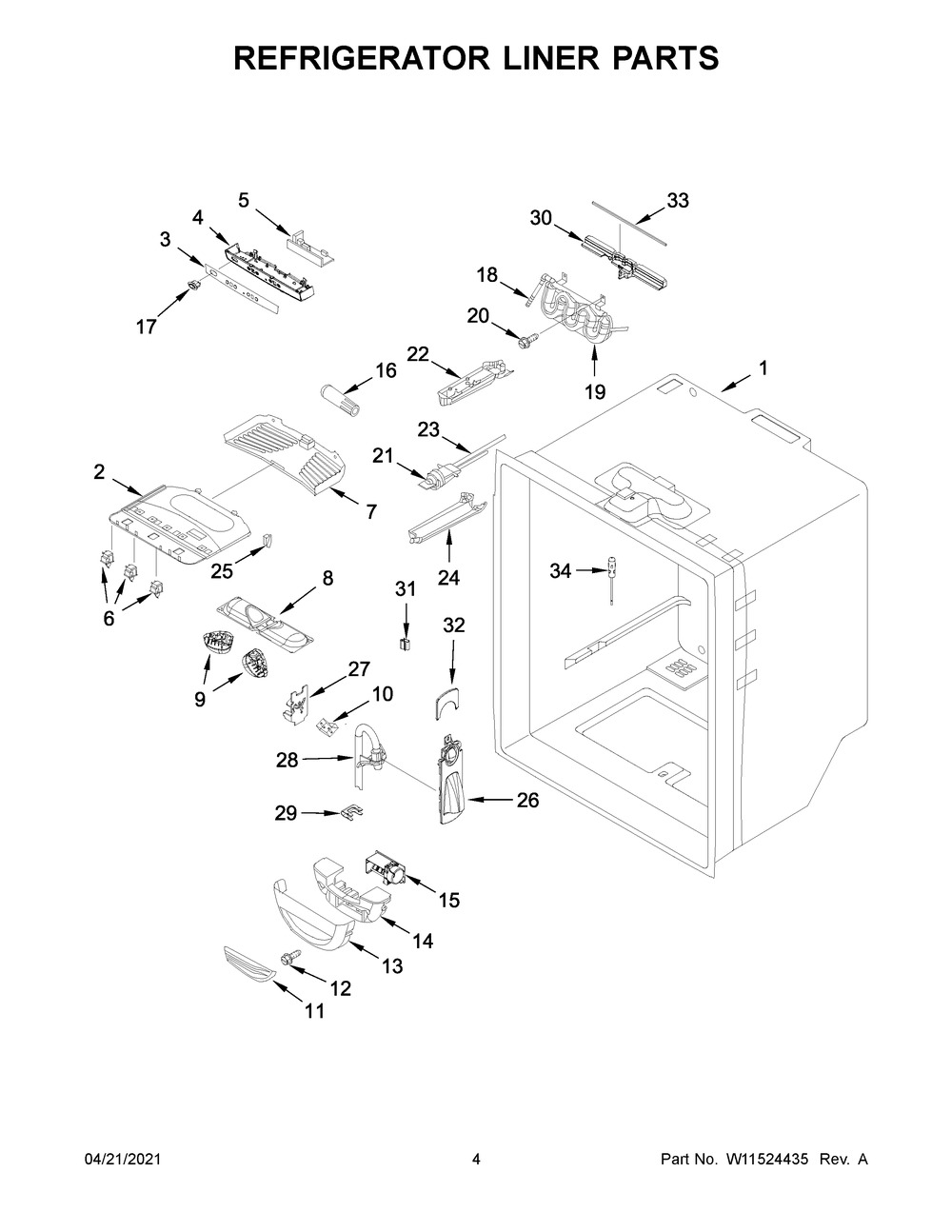 Refrigerator Liner Parts Diagram and Parts List for WRF535SWHZ06  Whirlpool Refrigerator