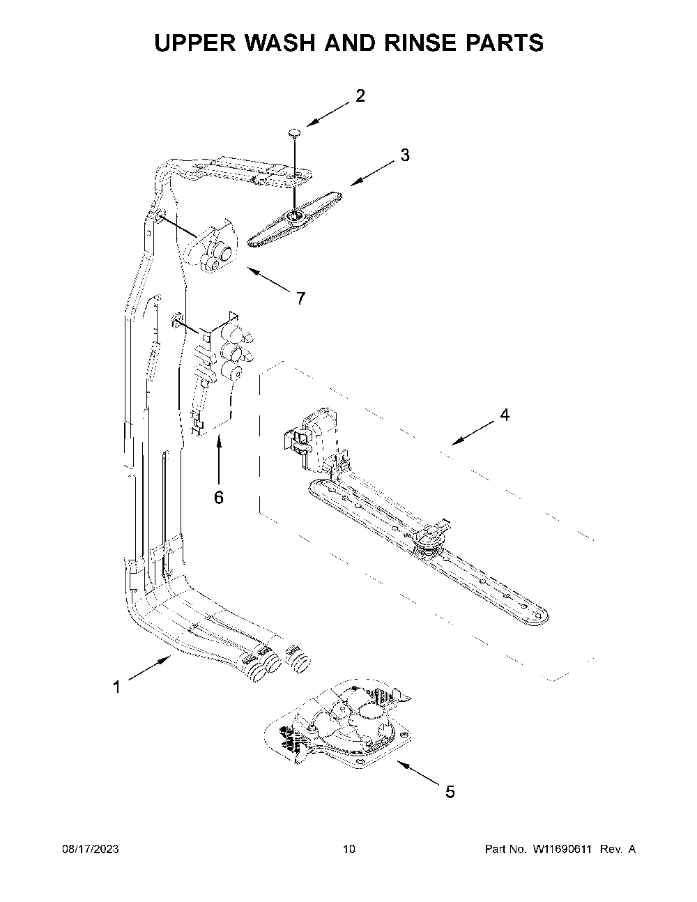Upper Wash And Rinse Parts Diagram and Parts List for KDTM804KBS2  KitchenAid Dishwasher