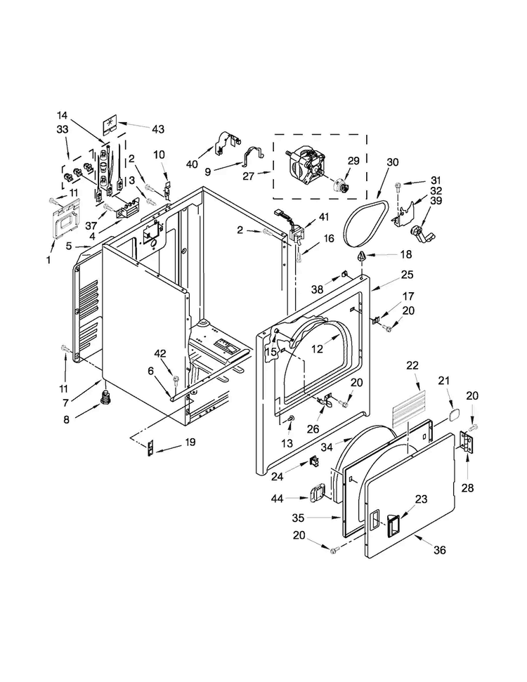 Cabinet Parts Diagram and Parts List for 1106192310  Kenmore Dryer