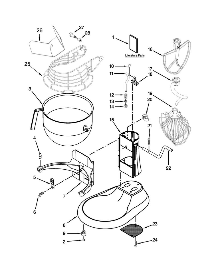 Base And Pedestal Unit Diagram and Parts List for 4KSM7990WH0  KitchenAid Mixer