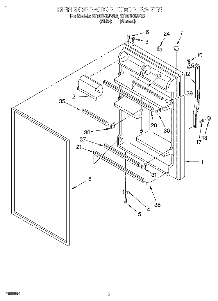 REFRIGERATOR DOOR Diagram and Parts List for RT18DKXJW00  Roper Refrigerator