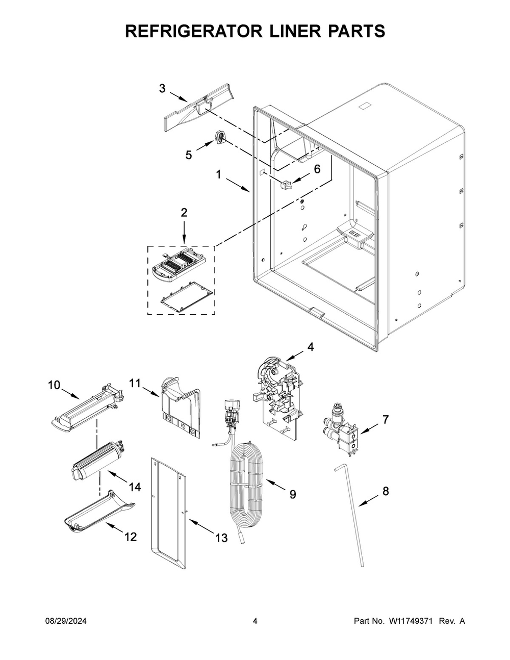 03 - Refrigerator Liner Parts Diagram and Parts List for WRFF3436RV00  Whirlpool Refrigerator
