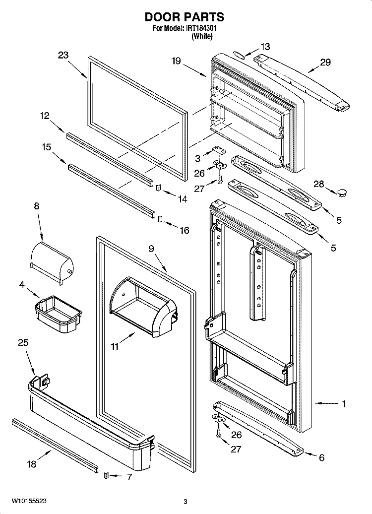DOOR PARTS Diagram and Parts List for IRT184301  Inglis Refrigerator