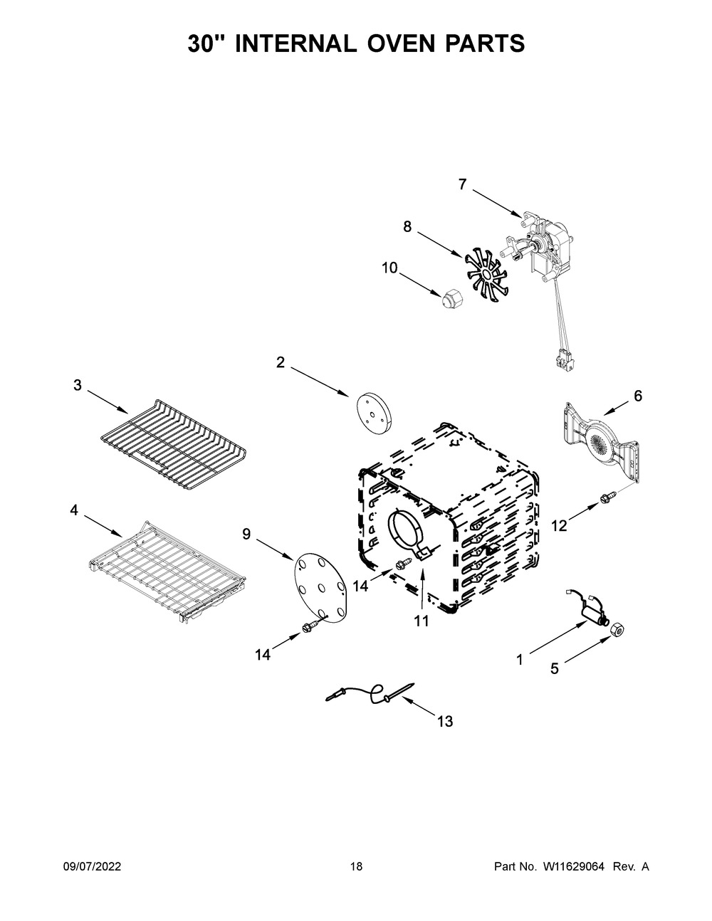 30-Inch Internal Oven Parts Diagram and Parts List for KFGC558JAV02  KitchenAid Range