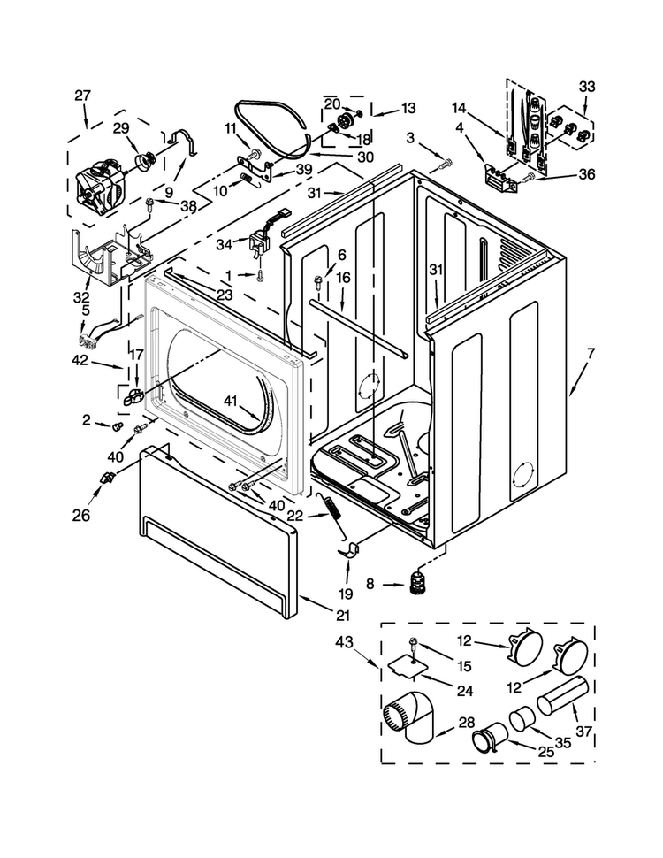 Cabinet Parts Diagram and Parts List for WED5810BW0  Whirlpool Dryer