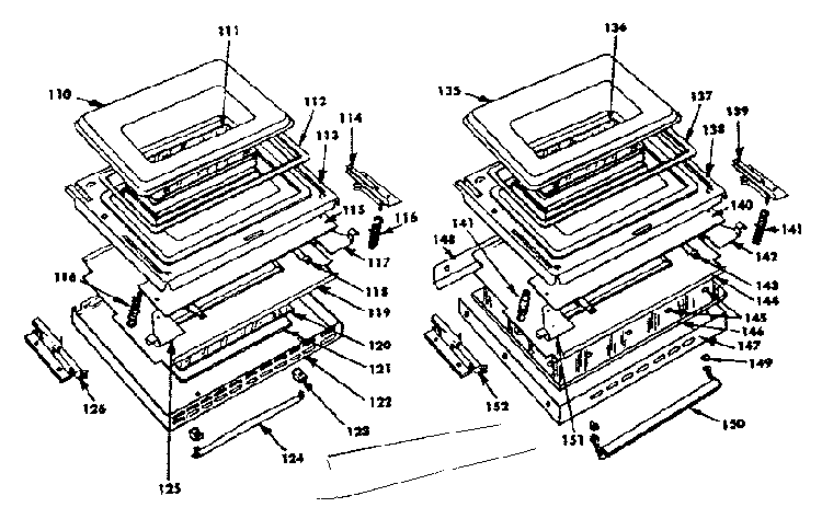Oven Door Parts Diagram and Parts List for 1554557080  Kenmore Range