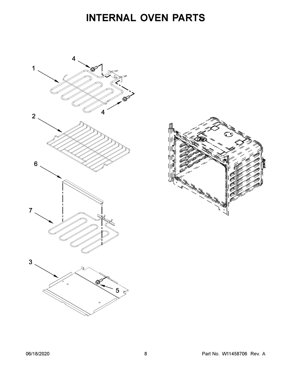 Internal Oven Parts Diagram and Parts List for WOC54EC0HB04  Whirlpool Microwave
