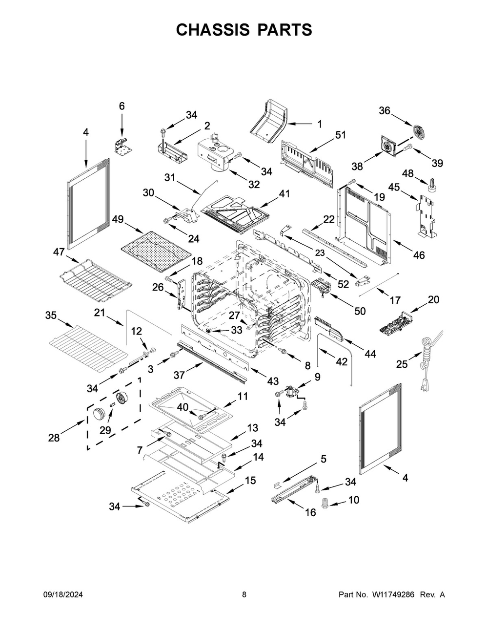 05 - Chassis Parts Diagram and Parts List for WSGS7530RV0  Whirlpool Range