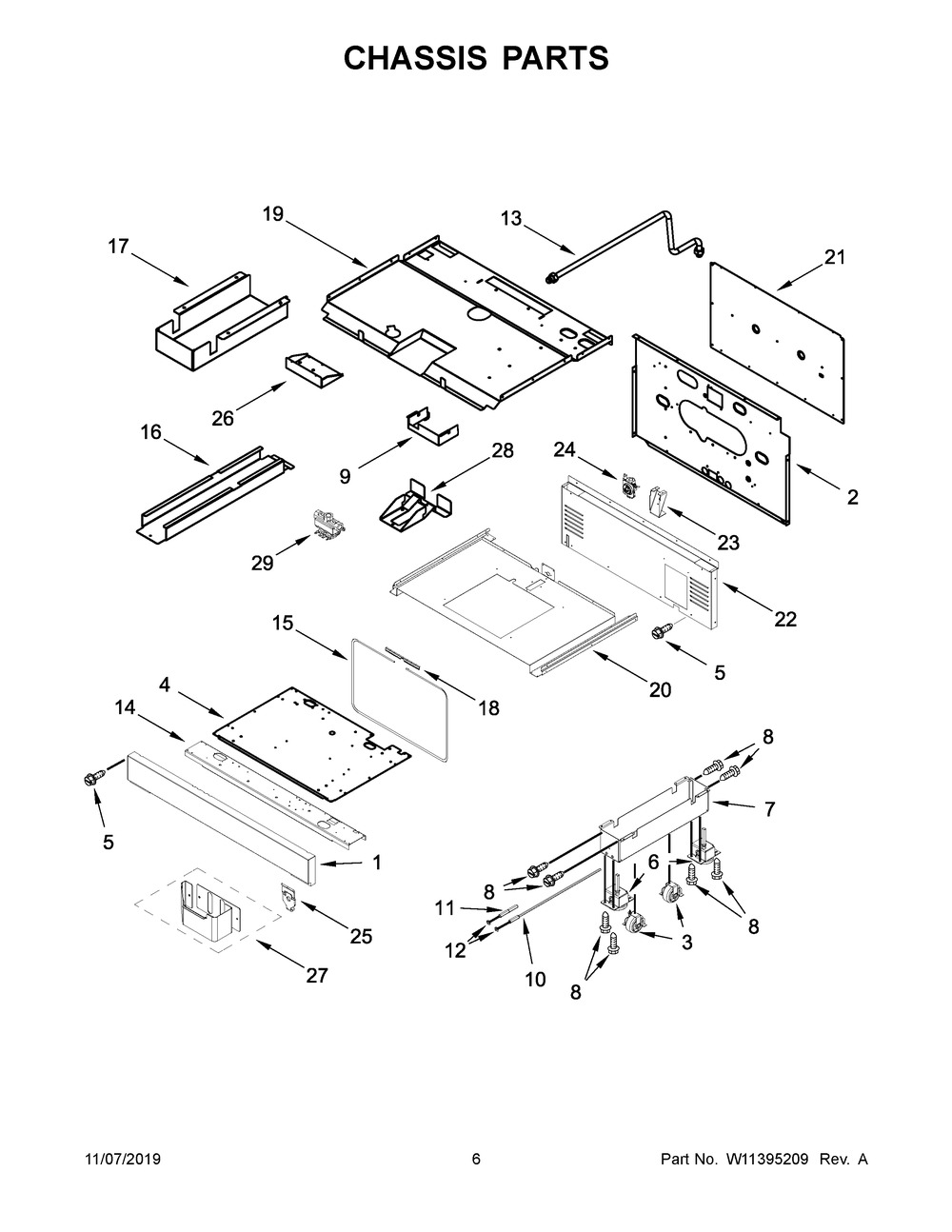 Chassis Parts Diagram and Parts List for KFGC506JSC00  Whirlpool Range