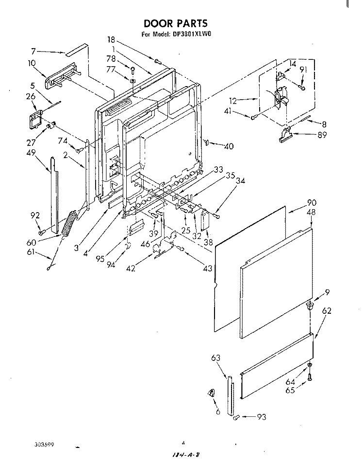 DOOR Diagram and Parts List for DP3801XLW0  Whirlpool Dishwasher