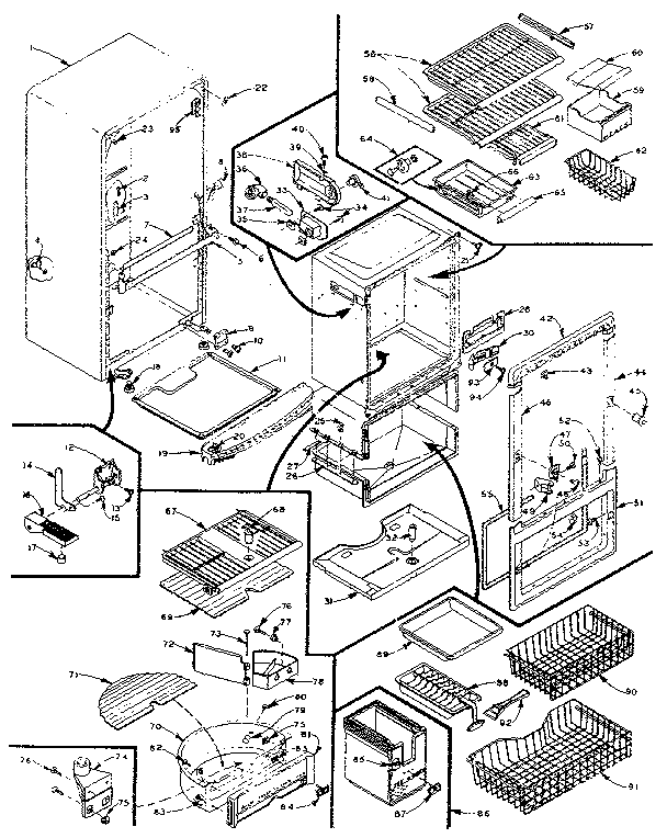 Refrigerator Cabinet Parts Diagram and Parts List for 106M13EL-F  Kenmore Refrigerator