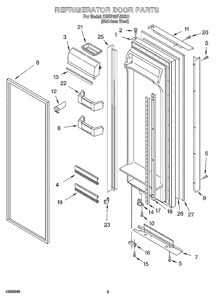 REFRIGERATOR DOOR Diagram and Parts List for KSBP25FJSS01  KitchenAid Refrigerator
