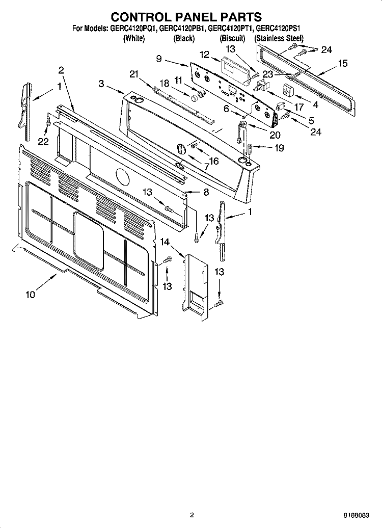 CONTROL PANEL PARTS Diagram and Parts List for GERC4120PT1  Whirlpool Range