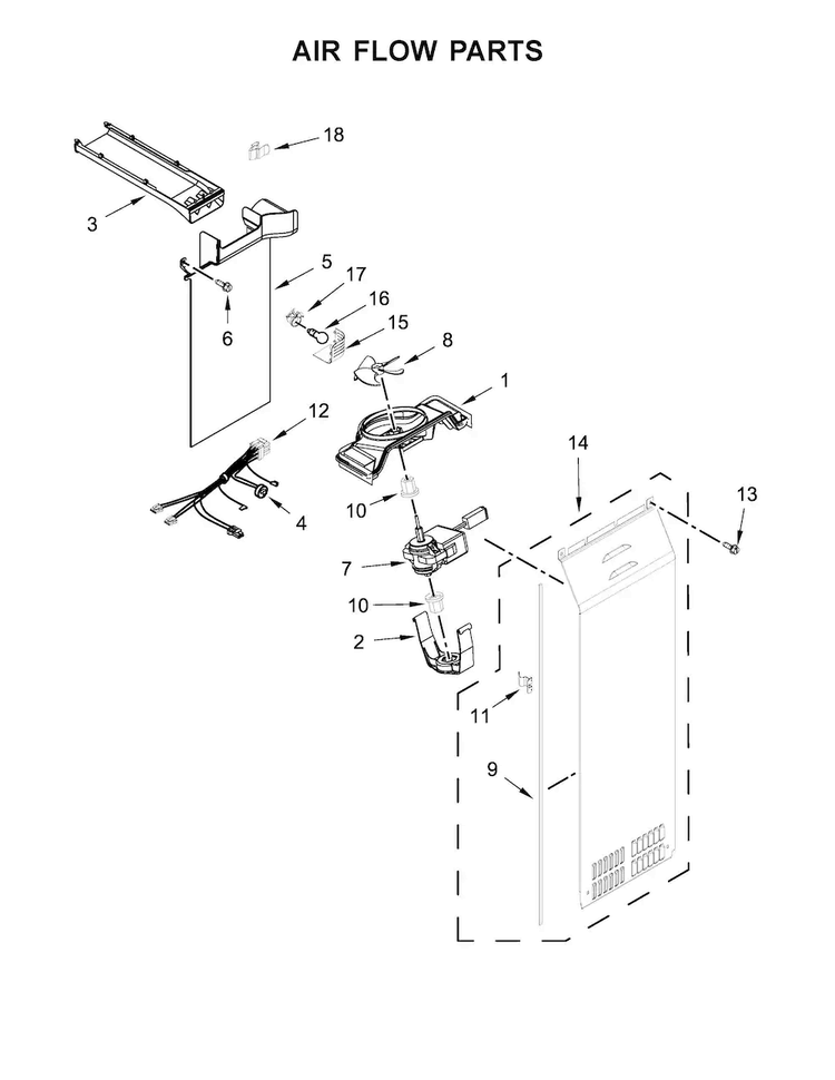 Air Flow Parts Diagram and Parts List for WRS586FIEH00  Whirlpool Refrigerator