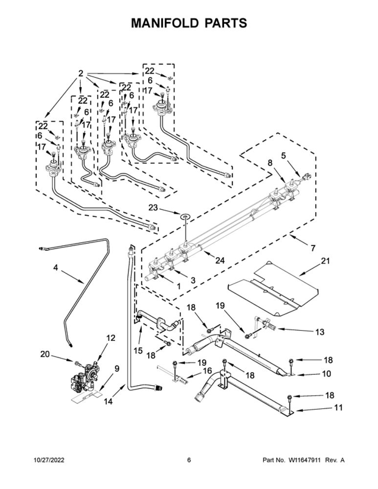 Manifold Parts Diagram and Parts List for WEG745H0LZ4  Whirlpool Range