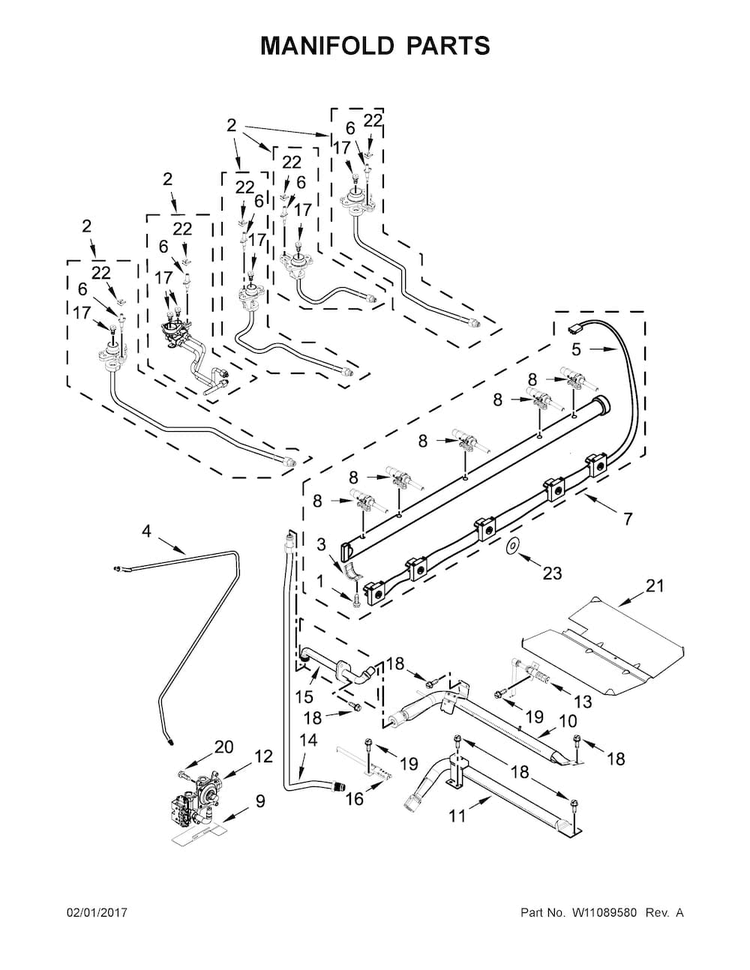 Manifold Parts Diagram and Parts List for KSGG700EBS1  KitchenAid Range