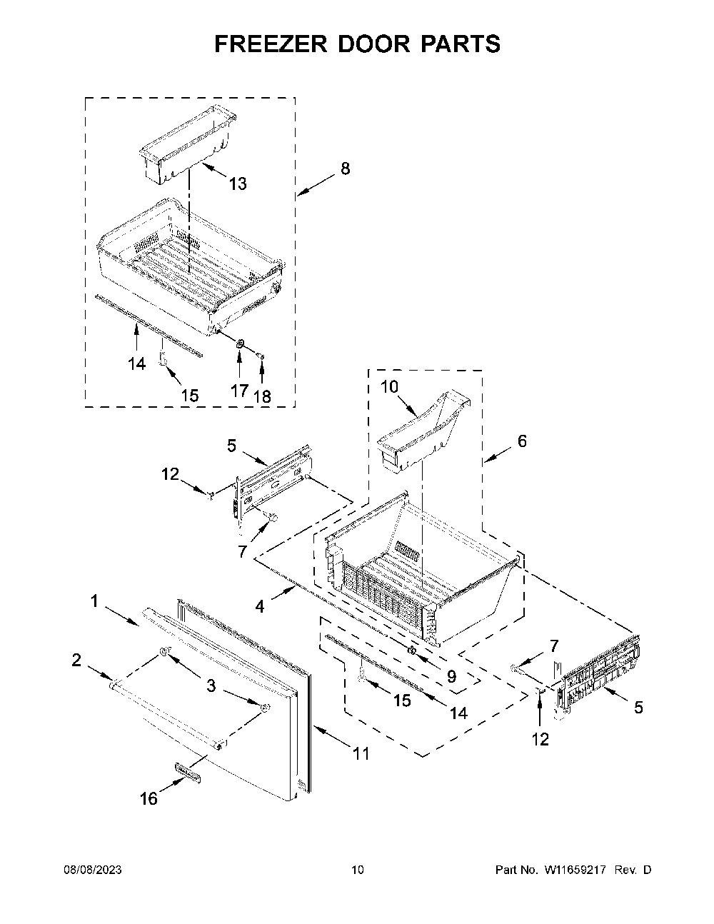 Freezer Door Parts Diagram and Parts List for KRFF577KBS02  KitchenAid Refrigerator