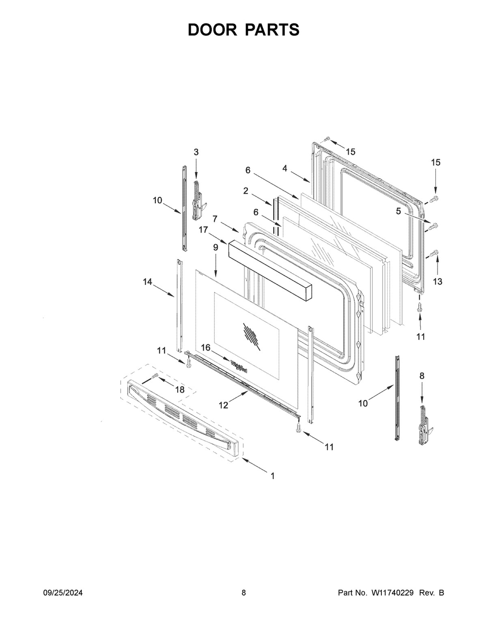 05 - Door Parts Diagram and Parts List for YWFES5030RB0  Whirlpool Range