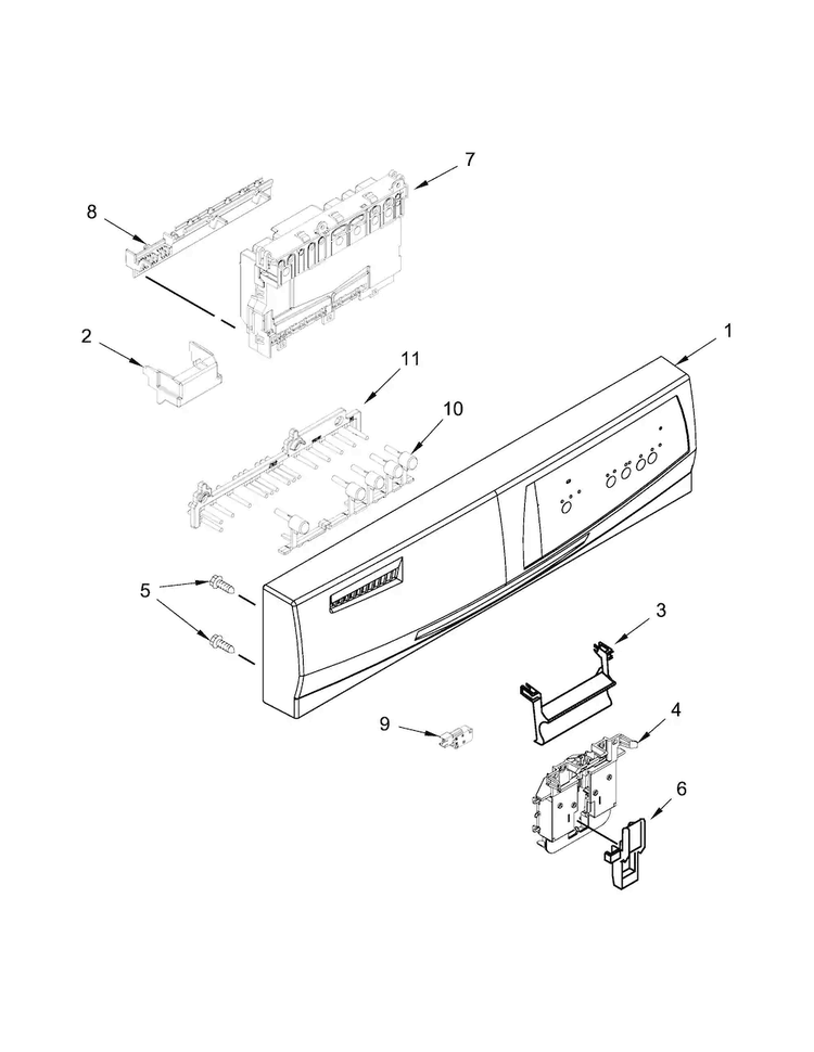 Control Panel And Latch Parts Diagram and Parts List for WDP350PAAW4  Whirlpool Dishwasher