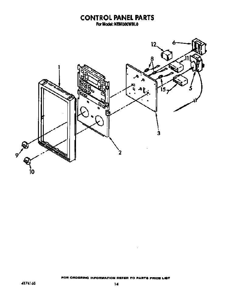 Control Panel Diagram and Parts List for KEMI300WBL0  KitchenAid Microwave Oven Combo