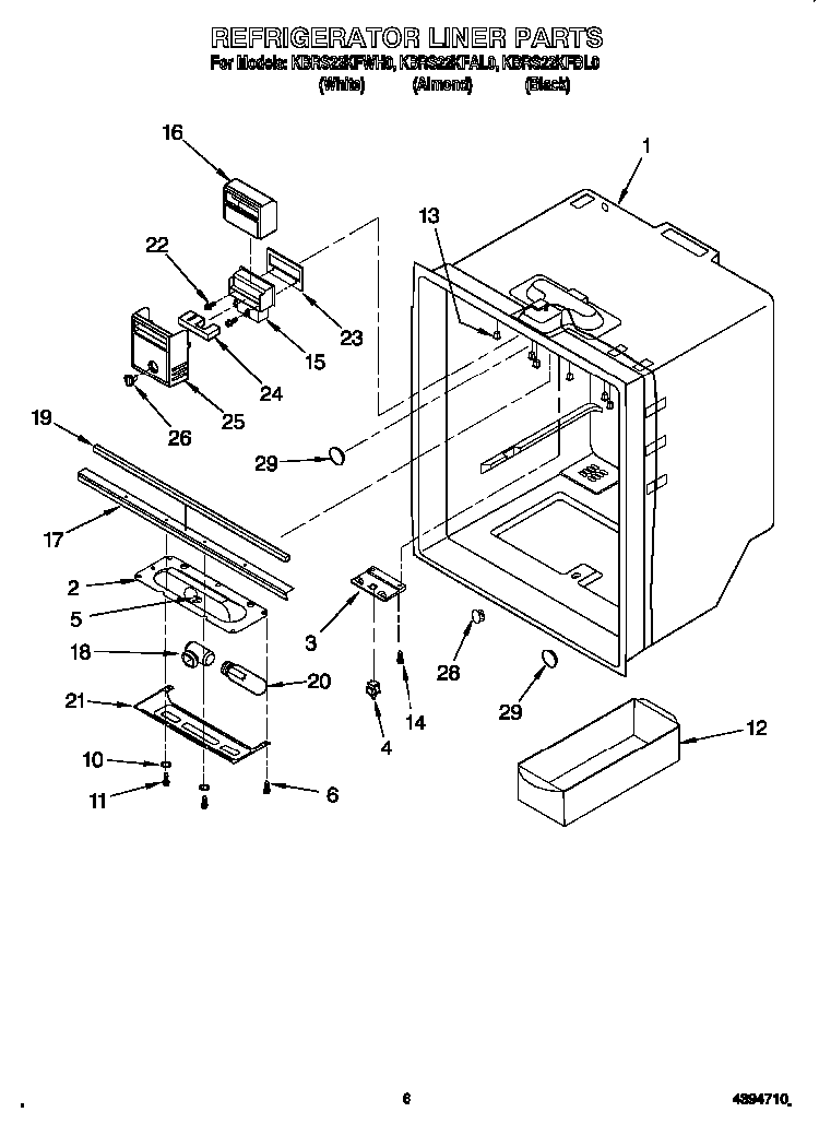 Refrigerator Liner Diagram and Parts List for KBRS22KFBL00  KitchenAid Refrigerator