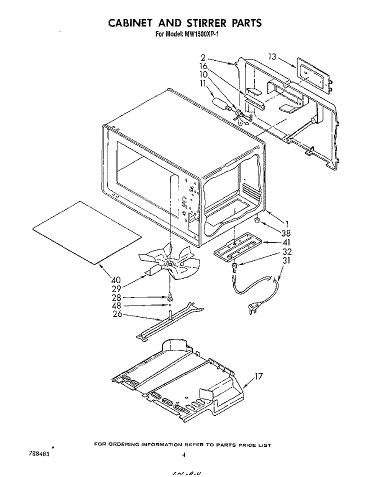 CABINET AND STIRRER Diagram and Parts List for MW1500XP1  Whirlpool Microwave