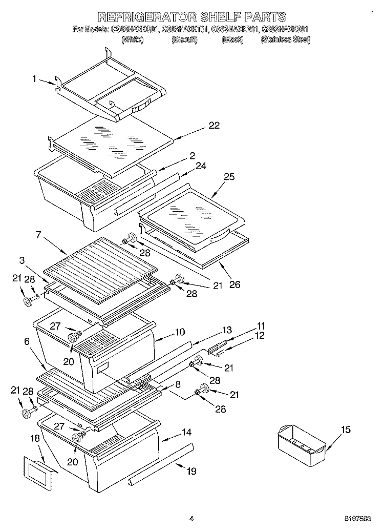 REFRIGERATOR SHELF Diagram and Parts List for GS6SHAXKB01  Whirlpool Refrigerator