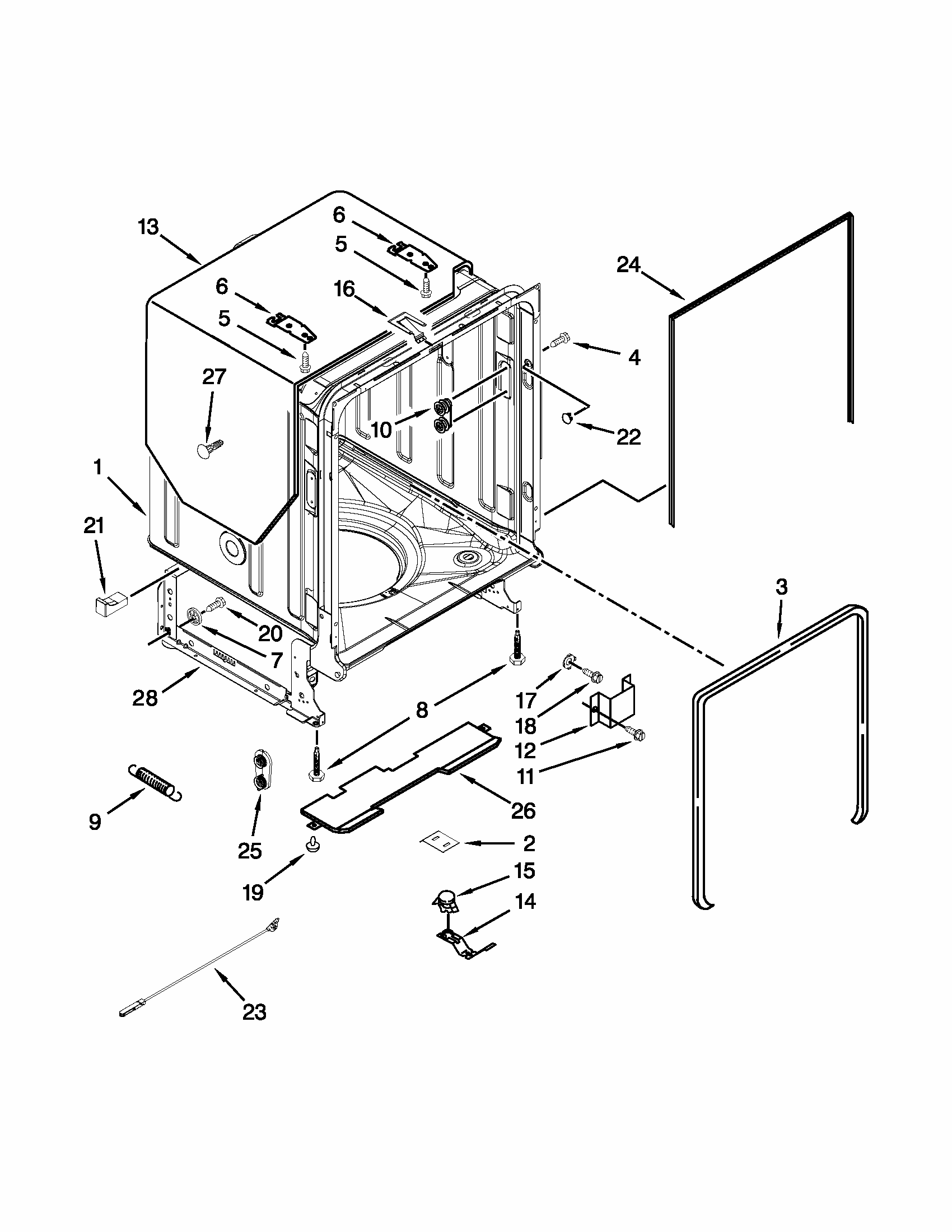 Tub And Frame Parts Diagram and Parts List for 66513292K115  Kenmore Dishwasher