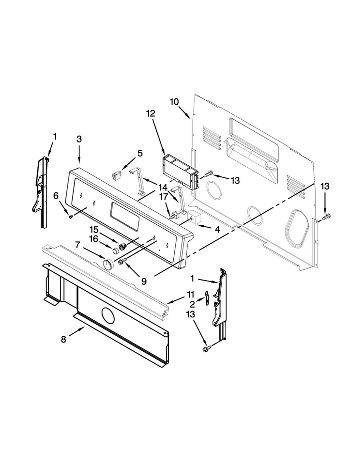 Control Panel Parts Diagram and Parts List for WFE540H0AB1  Whirlpool Range